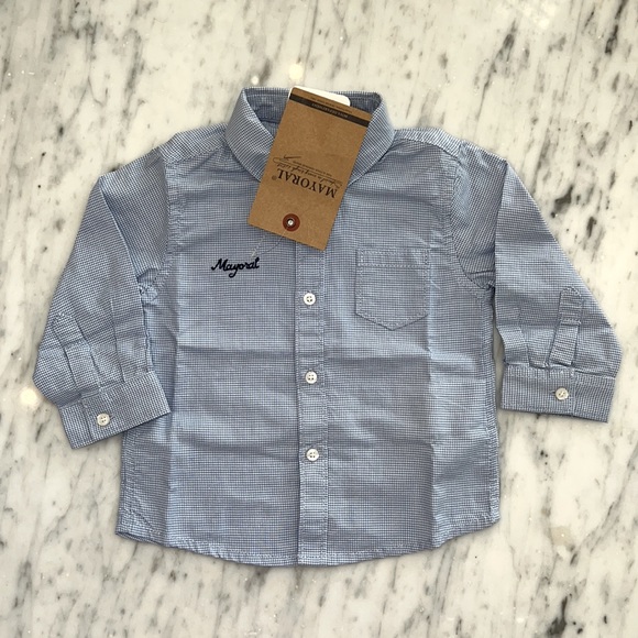 Mayoral | Shirts & Tops | New Mayoral Baby Boys Micro Check Blue And ...